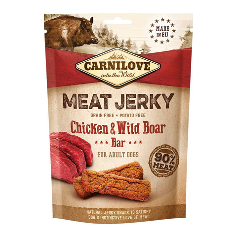 Carnilove Treats at Pet planet Meat Jerky Chicken and wild Boar bar