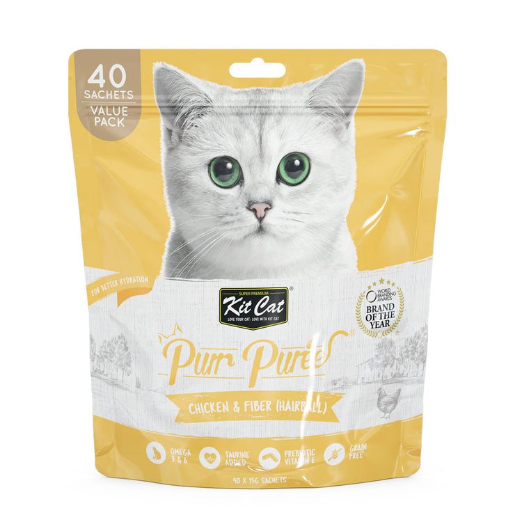 Kit Cat Purr Puree Chicken & Fiber (Hairball) (40 Sachets Value Pack)