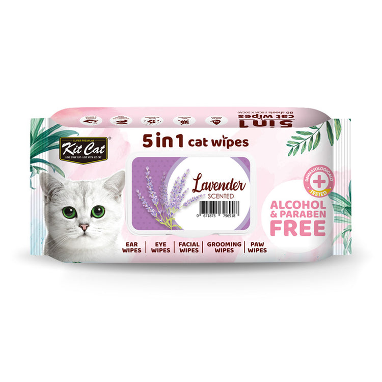 Kit Cat 5-in-1 Cat Wipes LAVENDER Scented